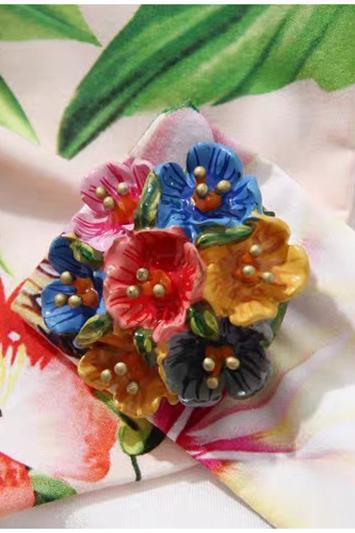 Sarmaşık Baskılı Büzgülü Korsajlı Geniş Mini Elbise