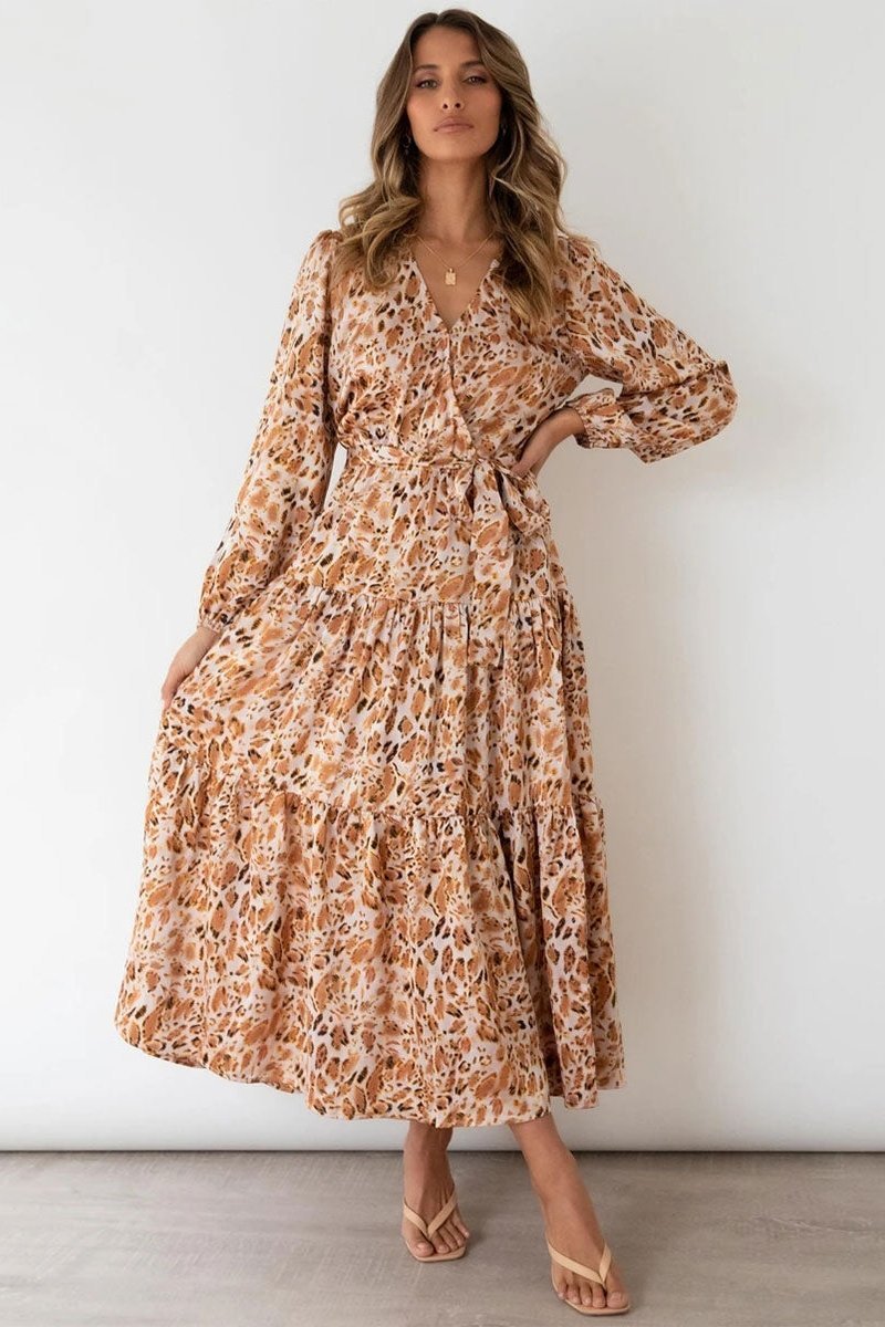 Janice Baskılı Katlı Çözgü Midi Elbise