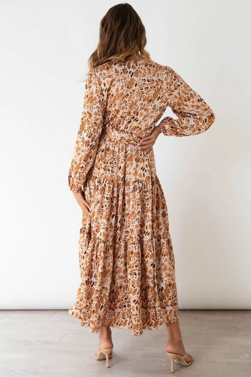 Janice Baskılı Katlı Çözgü Midi Elbise