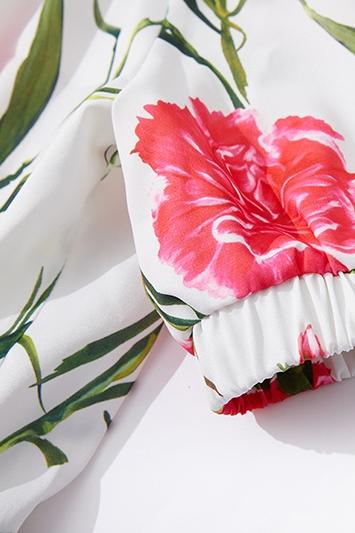 Jemima Baskılı Düşük Omuz Büzgülü Mini Elbise