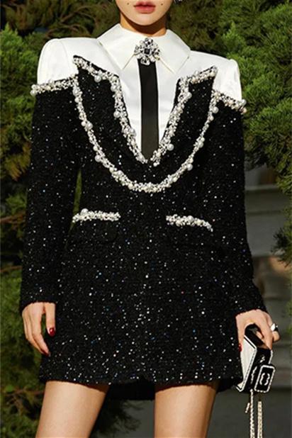 Jessie Uzun Kollu Payetler Tüvit Mini Elbise