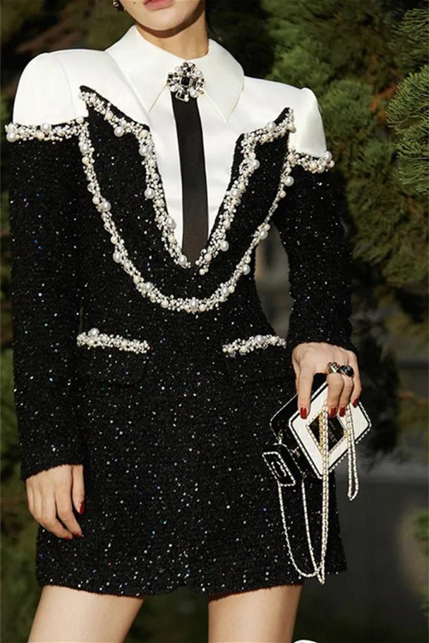 Jessie Uzun Kollu Payetler Tüvit Mini Elbise