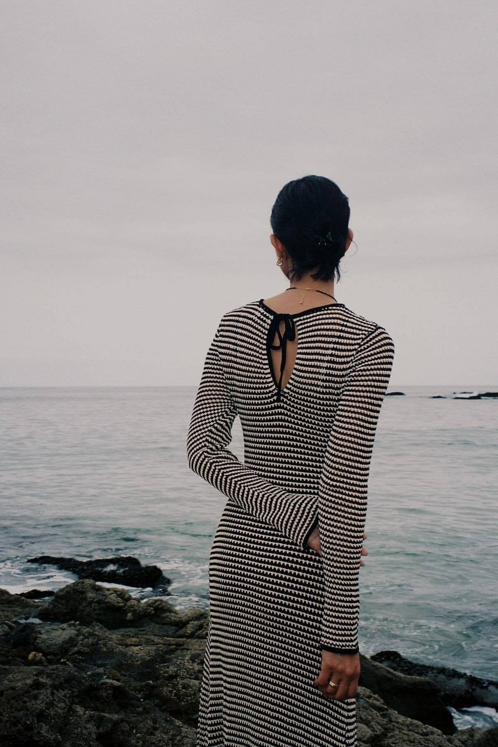 Jill Transparan Şeritli Örgü Maxi Elbise