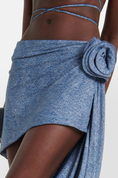 Joan Floral Denim Üç Parçalı Yüzme Seti