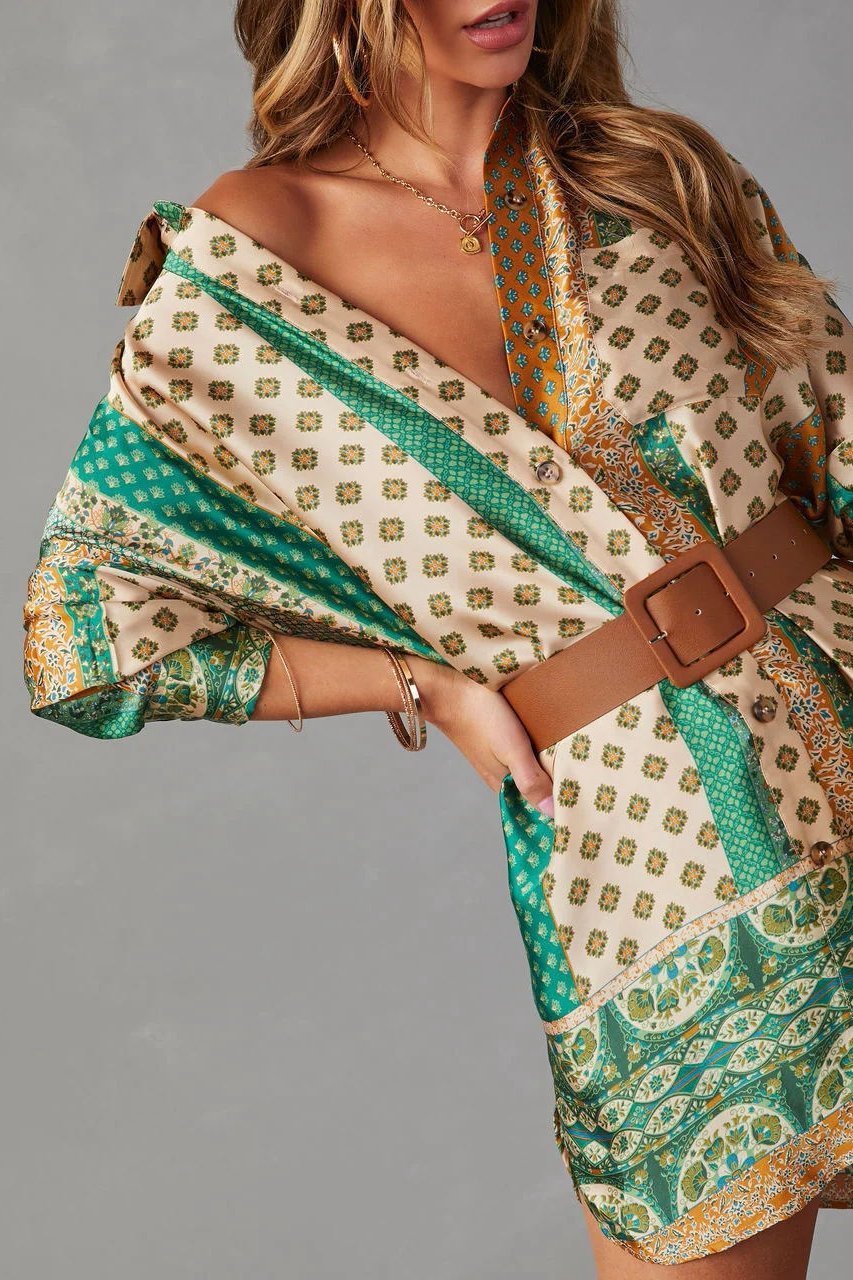 Joan Baskılı Mini Gömlek Elbise