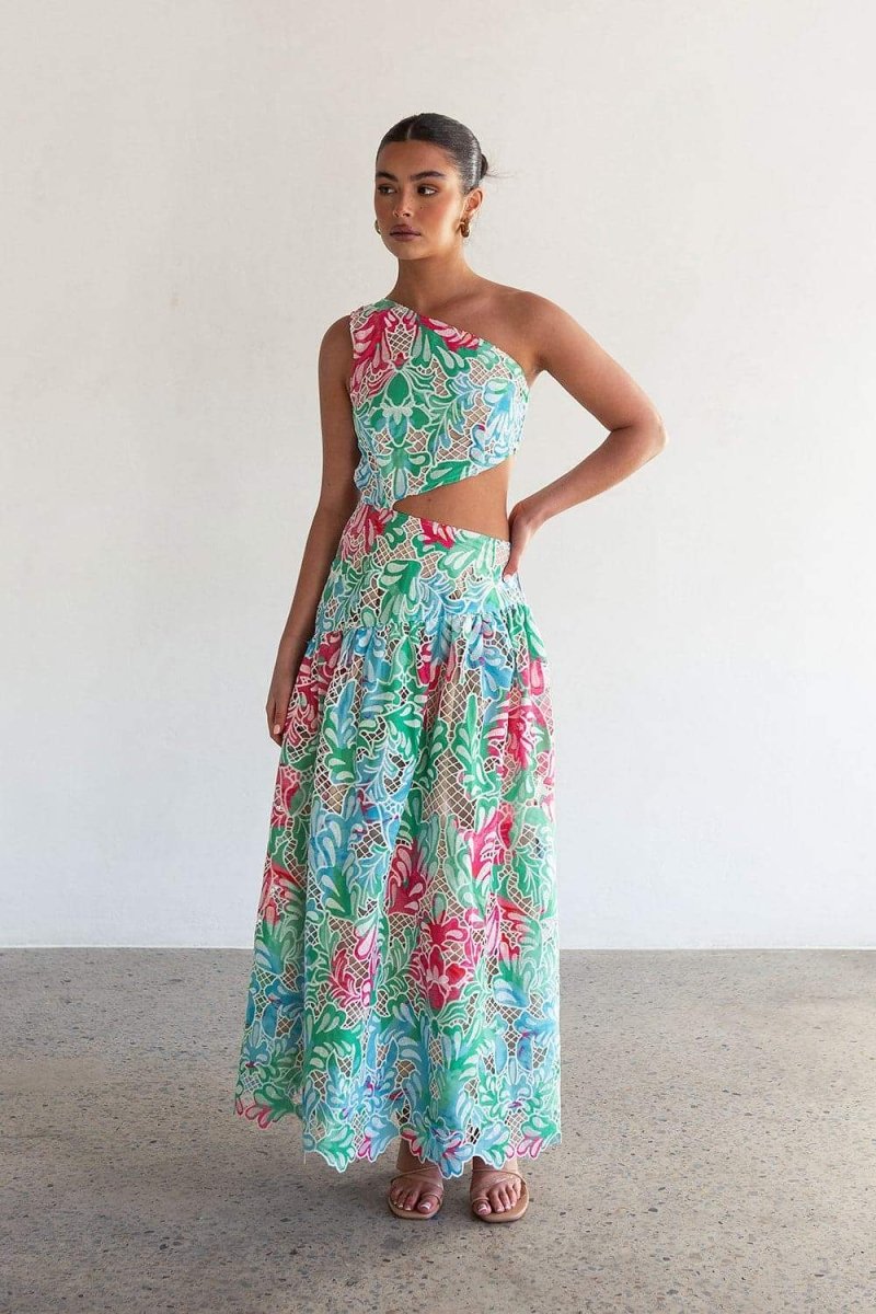 Jocelyn İşlemeli Cut-Out Midi Elbise