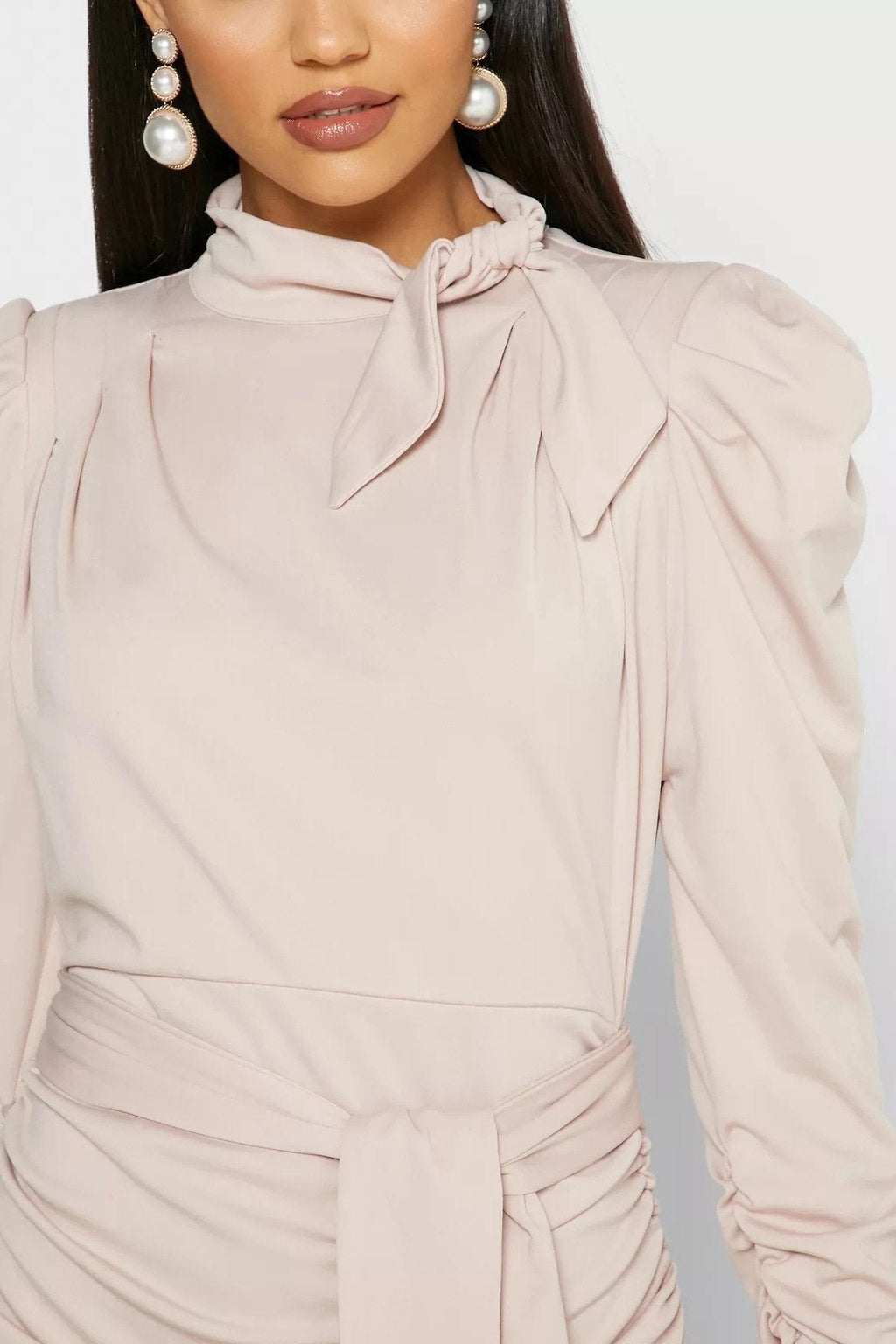 Jode Papyonlu Kuşaklı Flare Midi Elbise