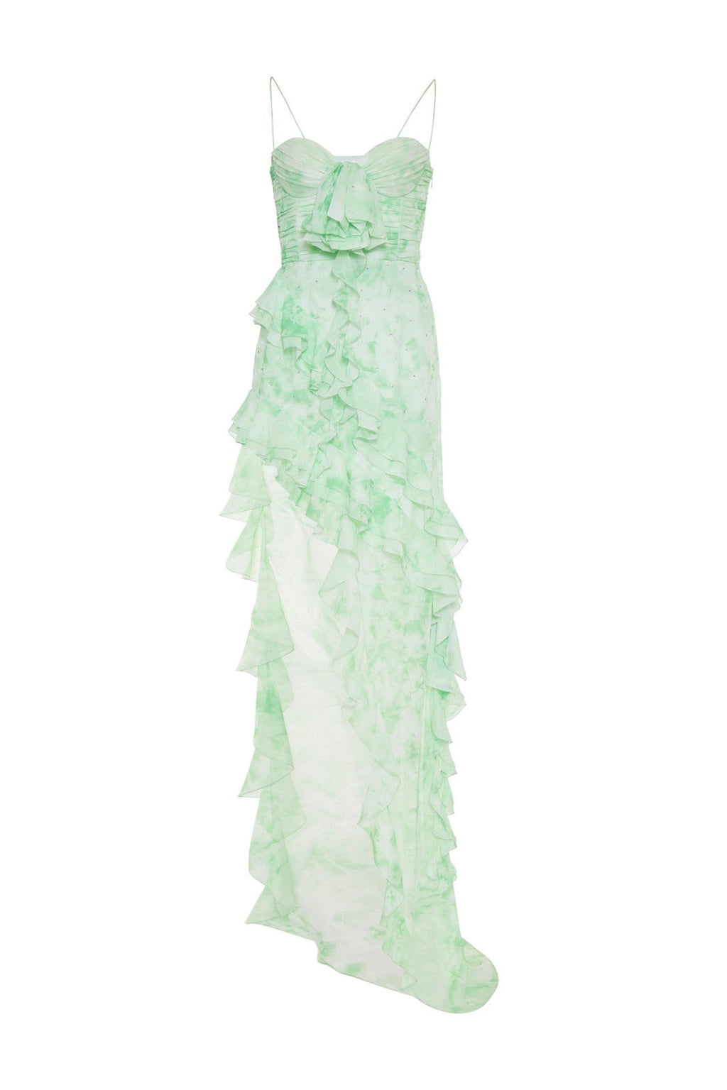 Afra Baskılı Fırfırlı Asimetri Mini Şifon Slip Elbise