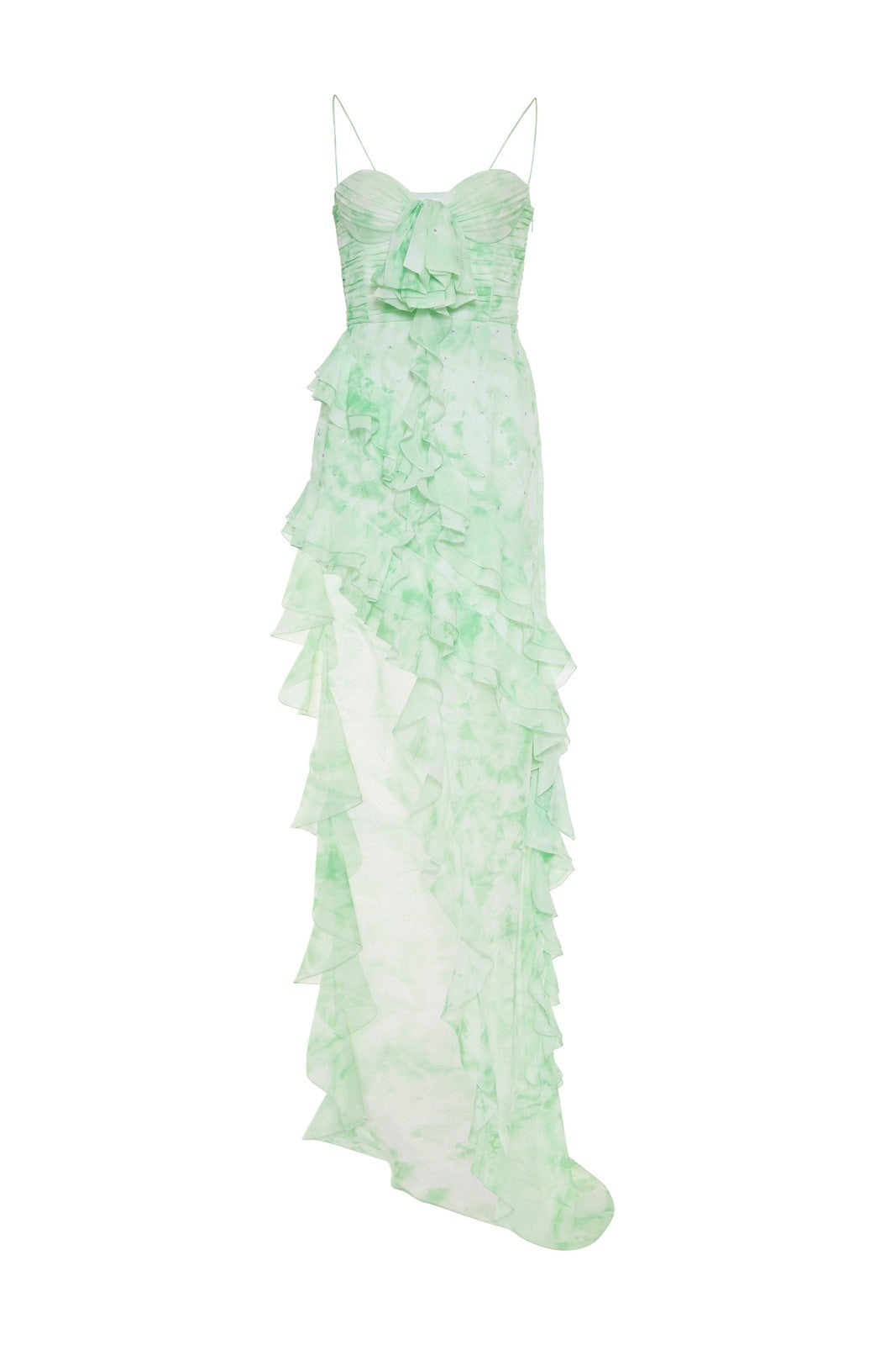 Afra Baskılı Fırfırlı Asimetri Mini Şifon Slip Elbise