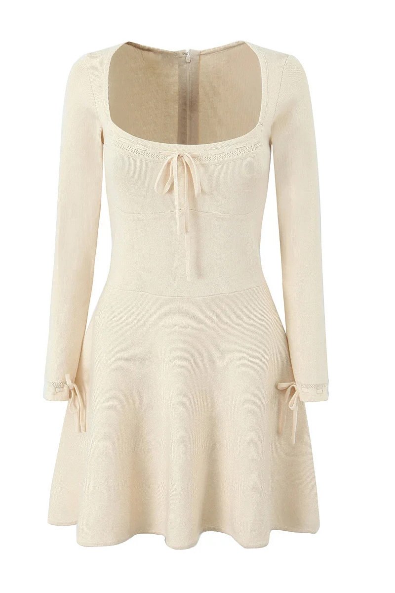 Lillian Kare Yaka Örgü Mini Elbise