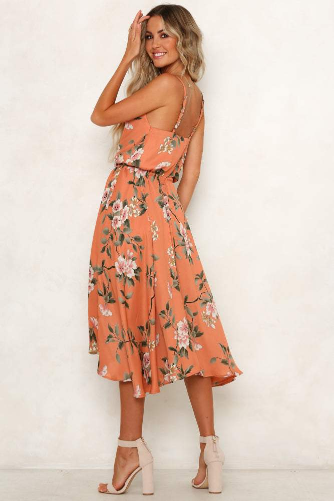 Edna Baskılı A Kesim Midi Slip Elbise