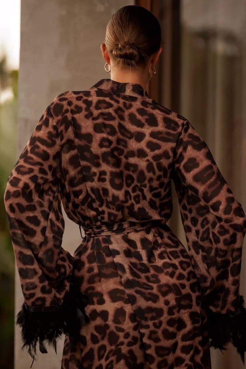 Natalie Leopar Desenli Tüylü Maxi Bornoz