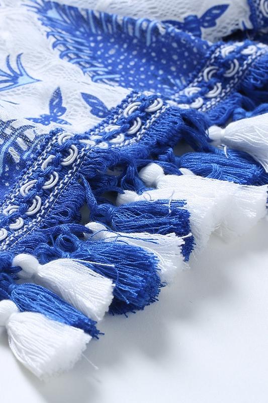 Jolie Baskılı Dantel Püsküllü Tulum