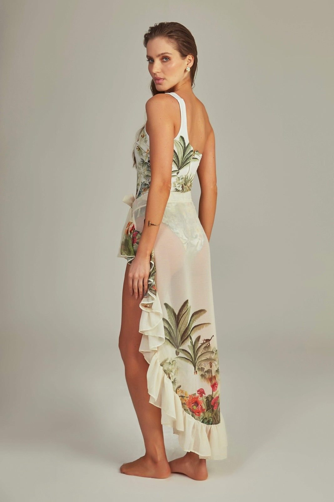 Alana Baskılı Tek Omuz İkili Yüzme Seti