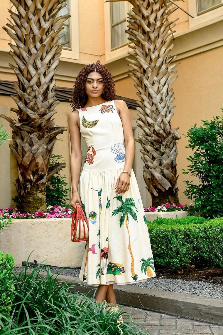 Polly Nakışlı Kolsuz Midi Elbise