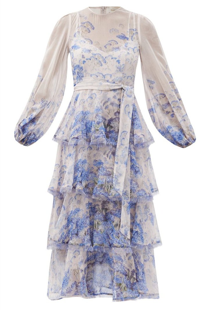 Evelyn Çiçek Baskılı Katlı Midi Elbise