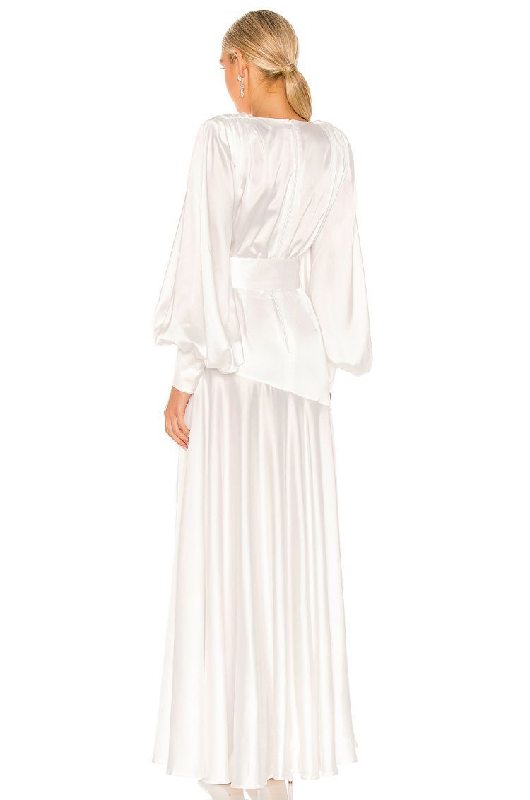 Phoebe V Yaka Kemerli Yırtmaçlı Maxi Elbise