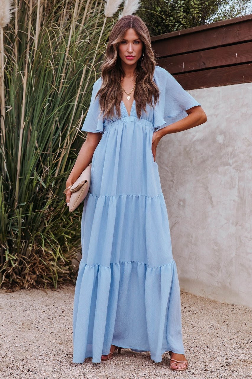 Irma V Yaka Sırtı Açık Uzun Elbise