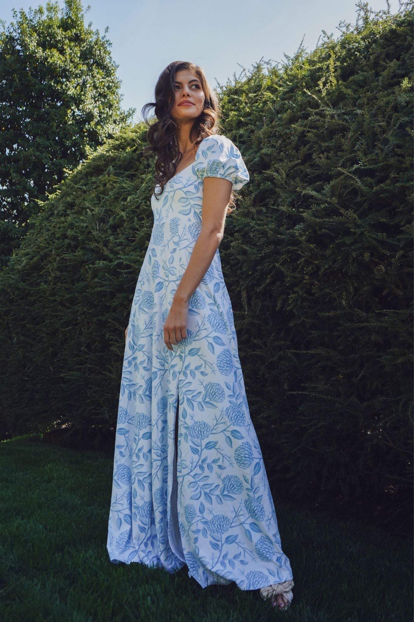 Jill Baskılı Boatline Yırtmaçlı Maxi Elbise