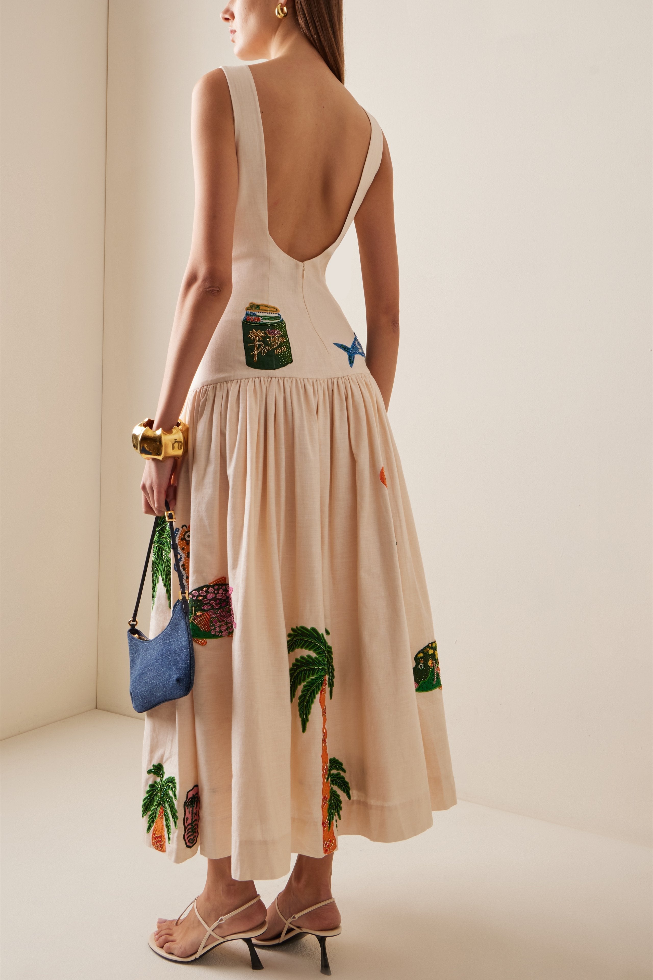 Polly Nakışlı Kolsuz Midi Elbise