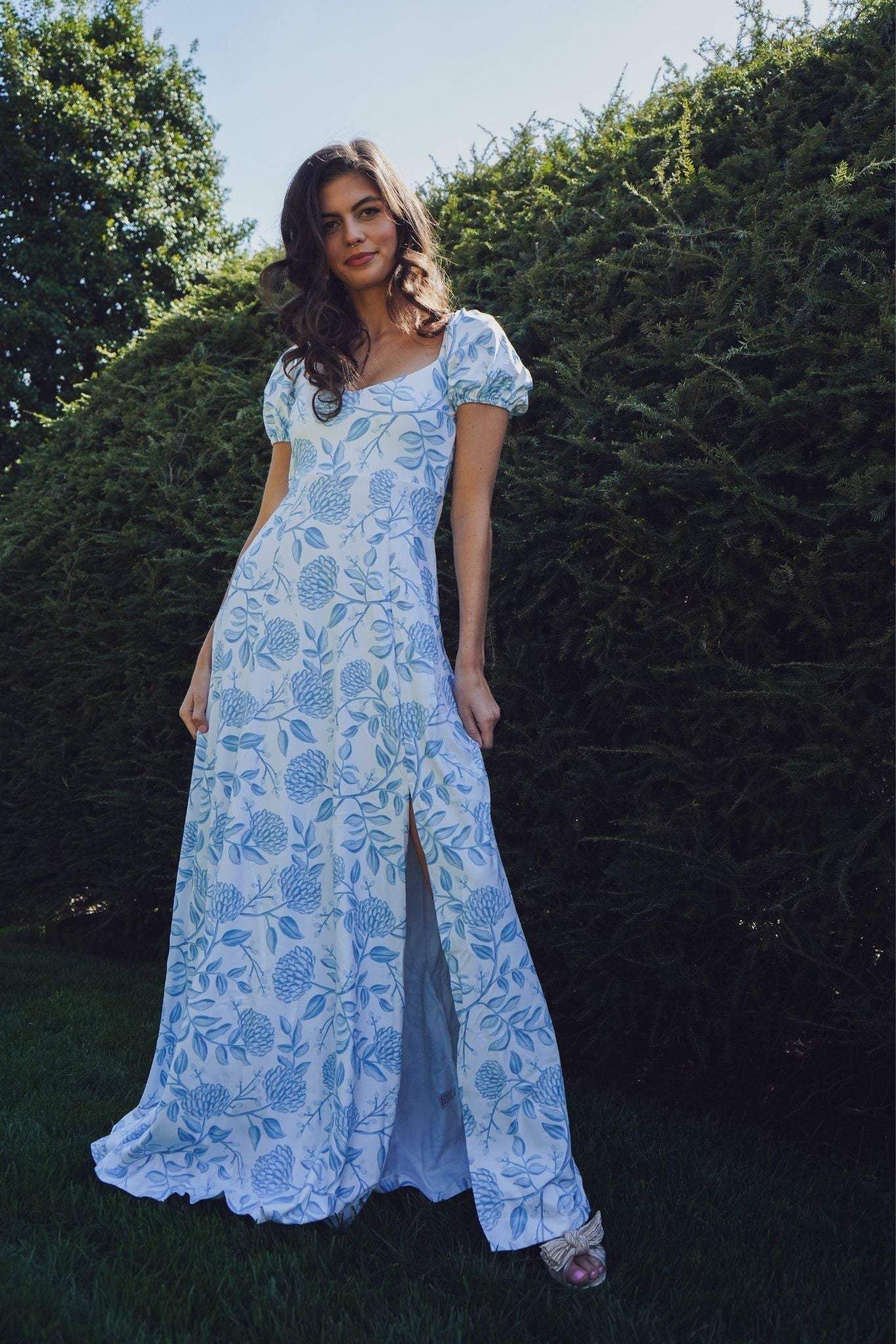 Jill Baskılı Boatline Yırtmaçlı Maxi Elbise