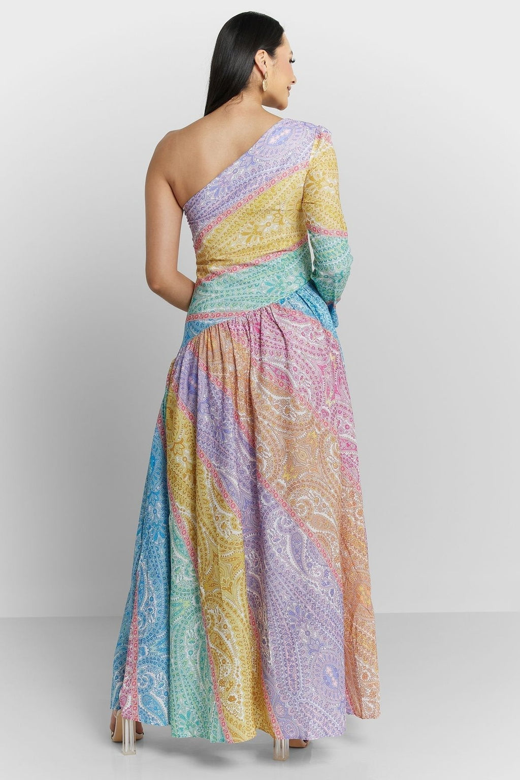 Zanna Baskılı Tek Omuz Flare Maxi Elbise