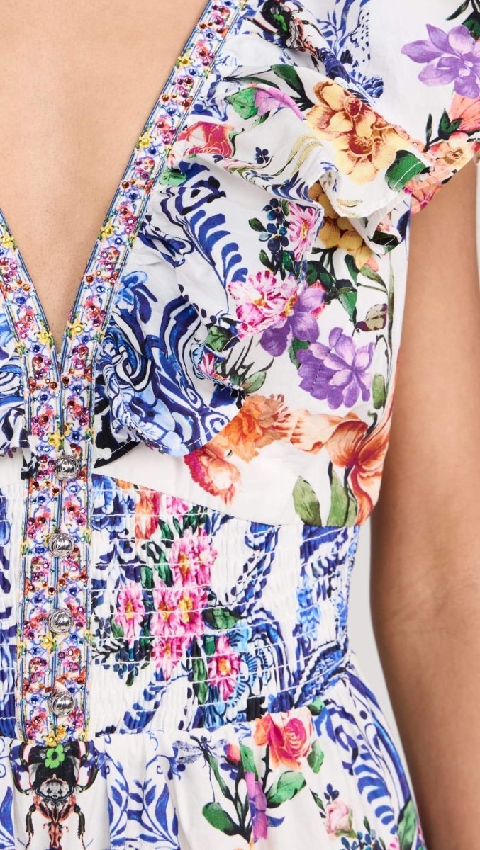 Haziran Çiçek Baskılı Fırfırlı Maxi Elbise