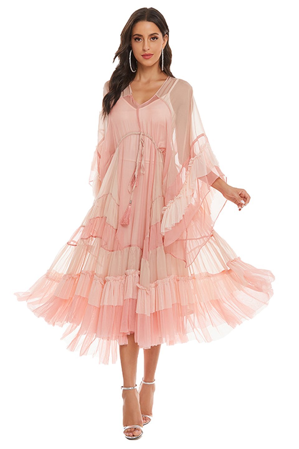 Katie Mesh Degrade Pembe Midi Maxi Elbise