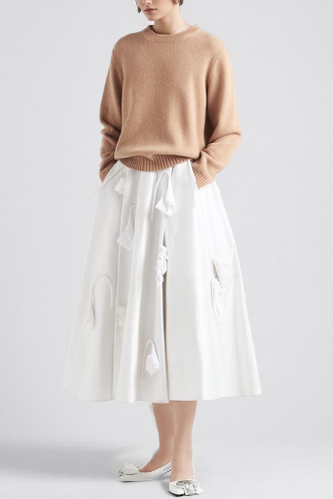 Lara Çiçek İşlemeli Midi Etek