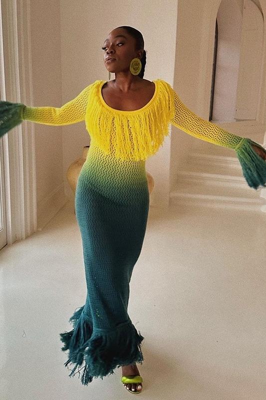 Lara Degrade Püsküllü Tığ İşi Uzun Elbise