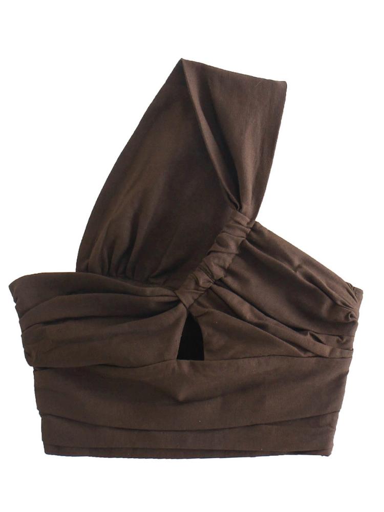 Laura Tek Omuzlu Crop Keten Üst