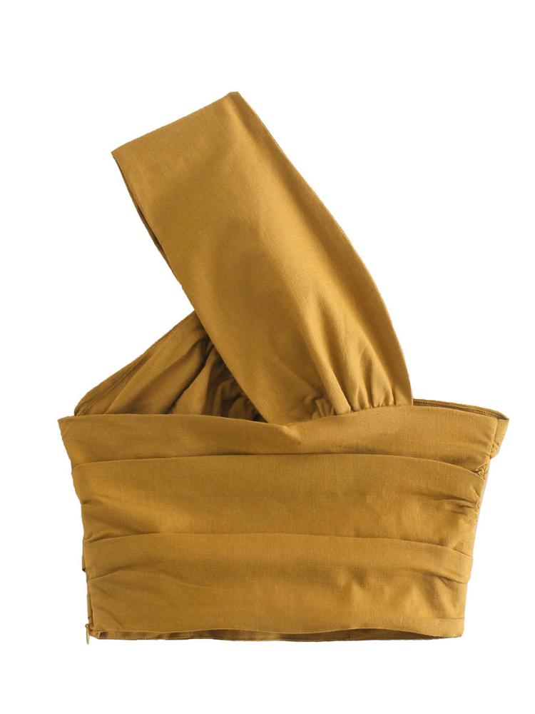 Laura Tek Omuzlu Crop Keten Üst