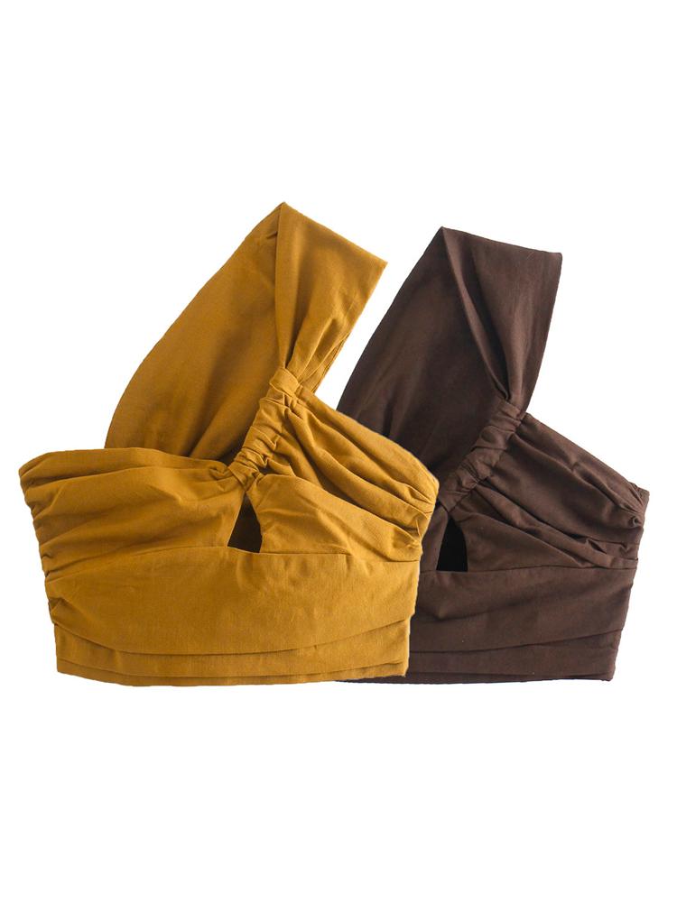 Laura Tek Omuzlu Crop Keten Üst