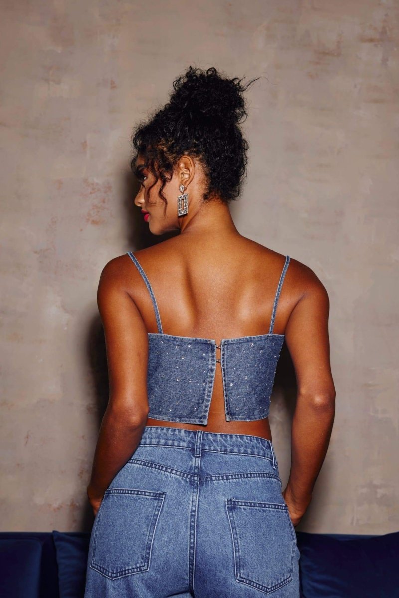 Lena Diamante Denim Crop Top