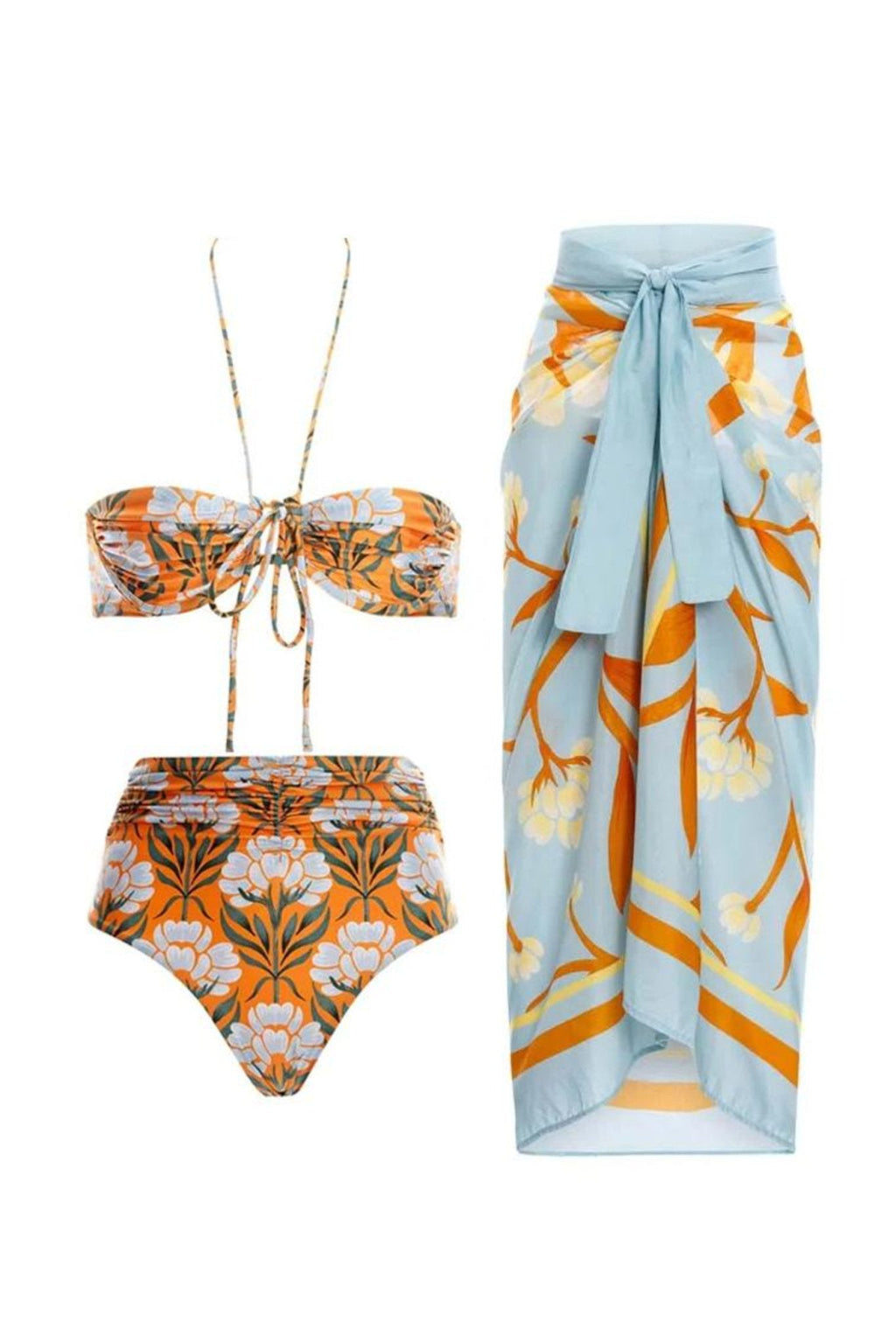Lena Baskılı Büzgülü Üçlü Yüzme Seti