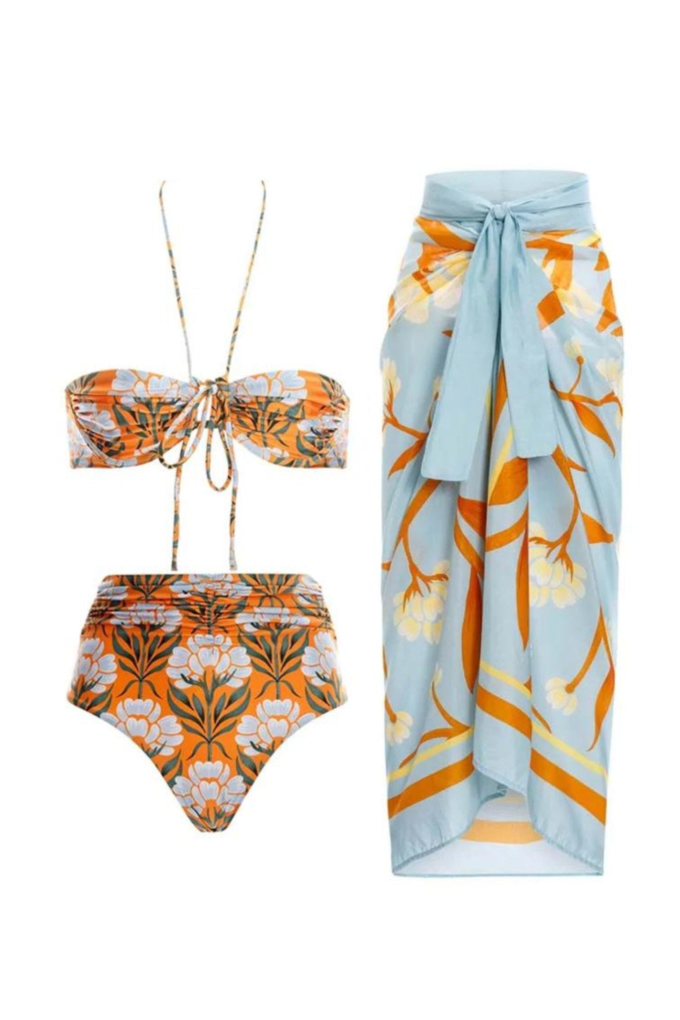 Lena Baskılı Büzgülü Üçlü Yüzme Seti