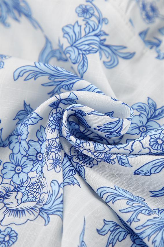 Lila Çiçekli Fırfırlı Puf Kol A Kesim Mini Elbise