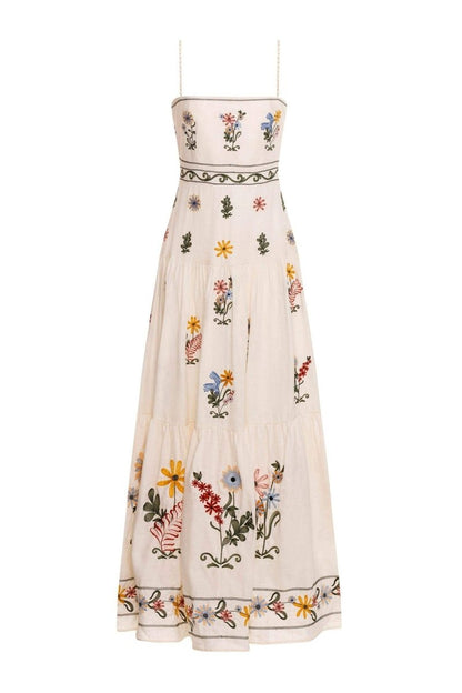 Lilah Çiçek İşlemeli Maxi Slip Elbise