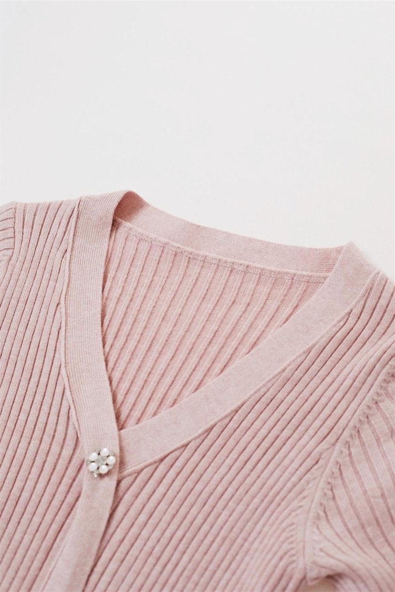 Lillian V Yaka Çizgili Triko Midi Elbise