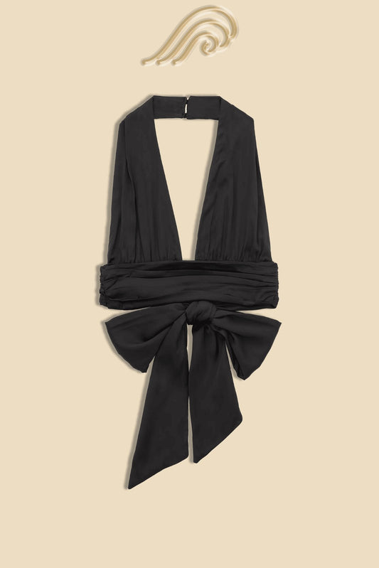 Liz Papyonlu Sırtı Açık Boyundan Bağlamalı Üst