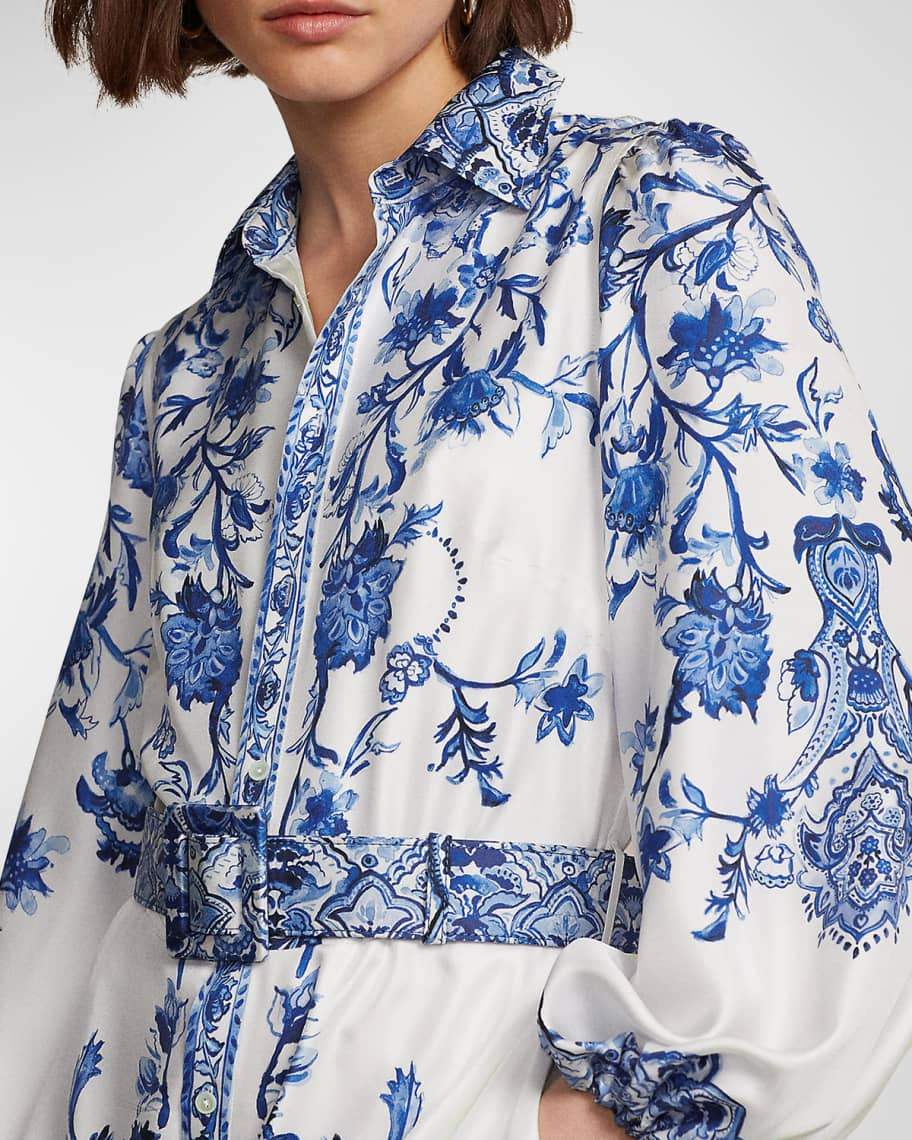 Liz Baskılı Kuşaklı Flare Midi Gömlek Elbise