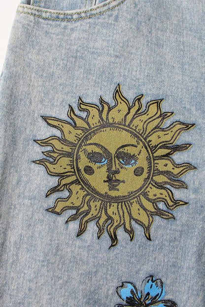 Liza Çiçek & Güneş Baskılı Yırtık Jean