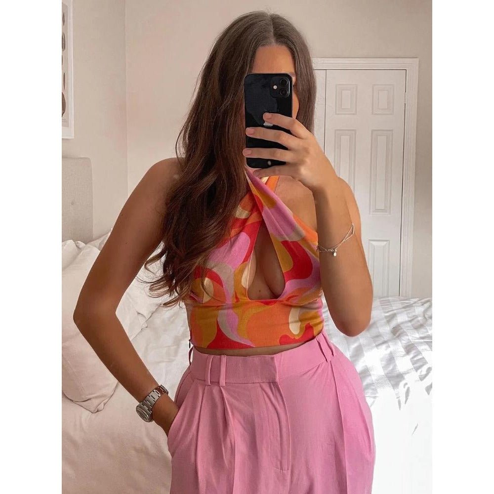 Lorna Baskılı Çapraz Boyundan Bağlı Bluz