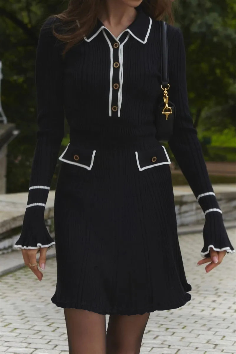 Louise Kontrast Fırfırlı Triko Mini Elbise