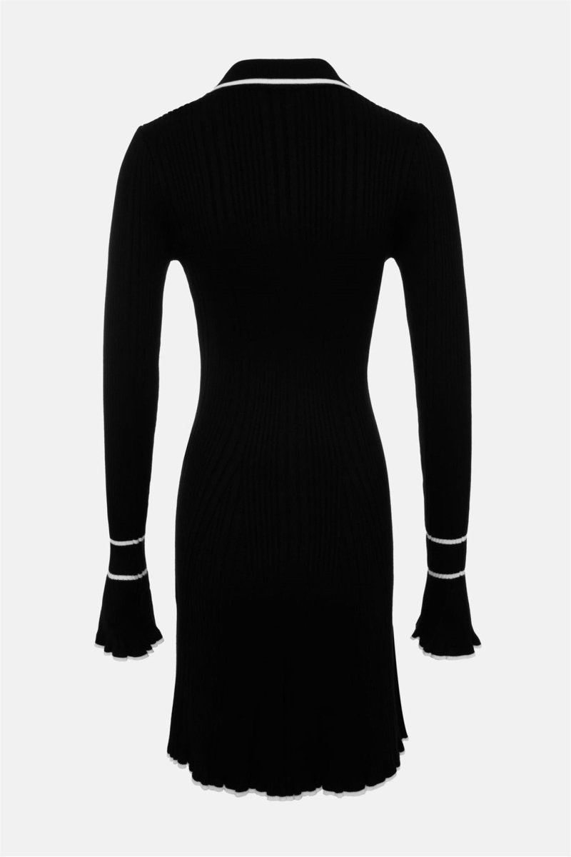 Louise Kontrast Fırfırlı Triko Mini Elbise