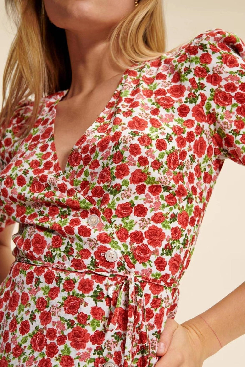 Lucile Baskılı V Yaka Anvelop Midi Elbise