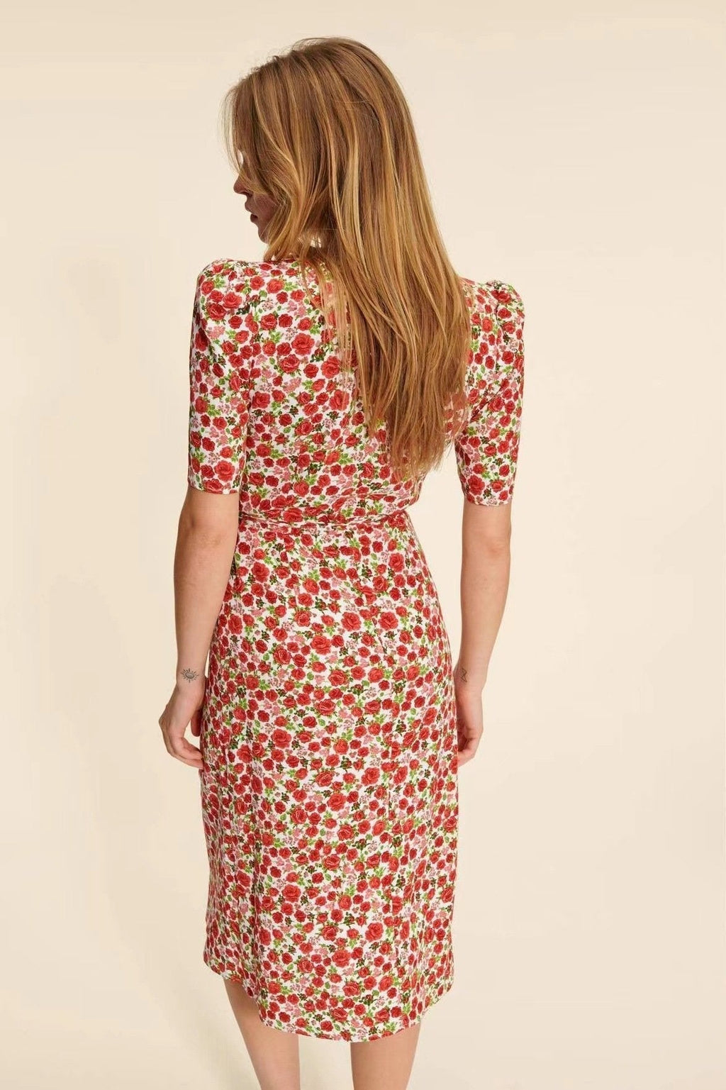 Lucile Baskılı V Yaka Anvelop Midi Elbise