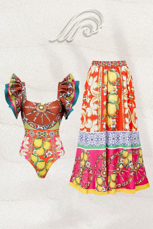 Lucinda Baskılı Fırfır İkili Yüzme Seti