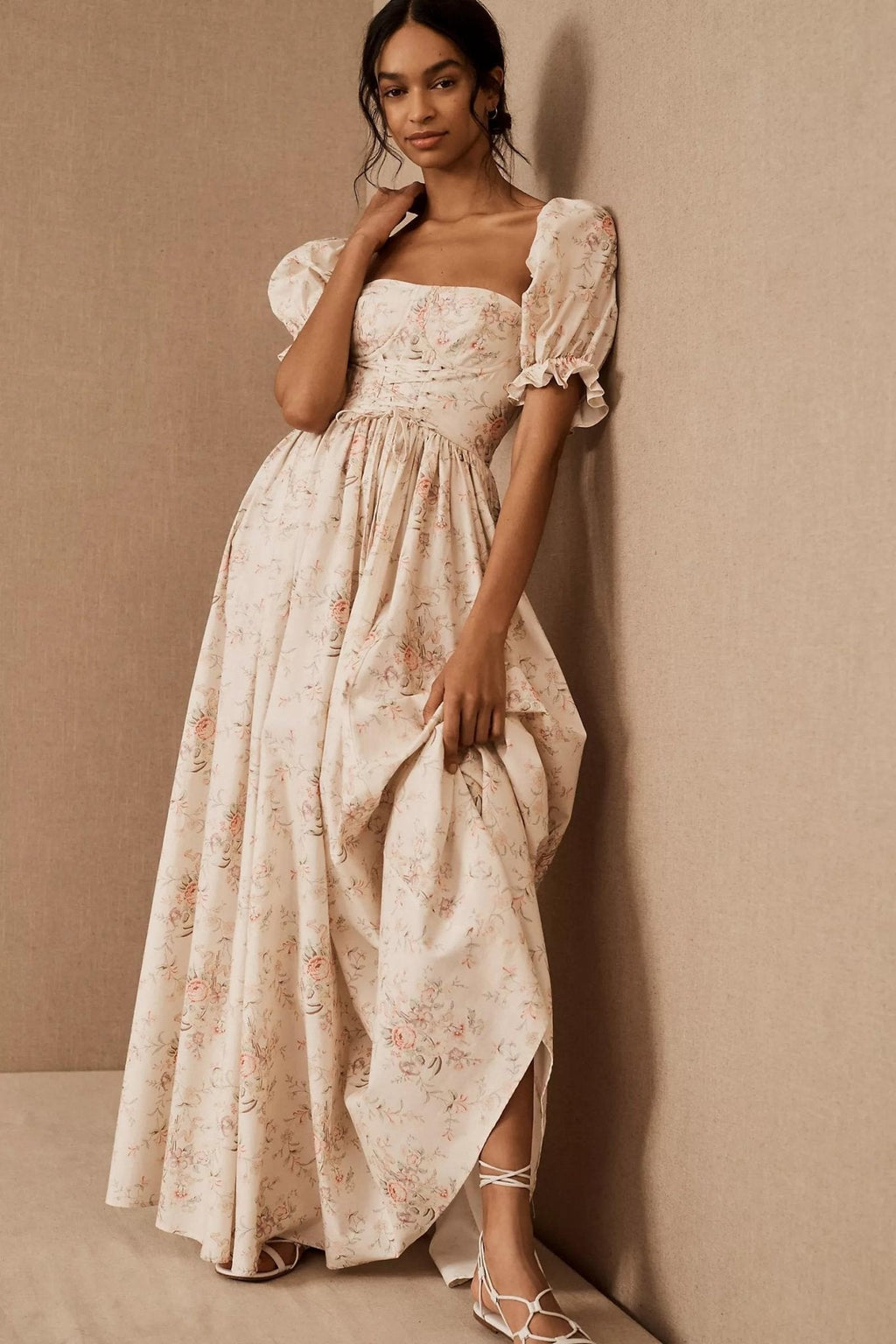 Luminon Baskılı Rönesans Yırtmaçlı Maxi Elbise