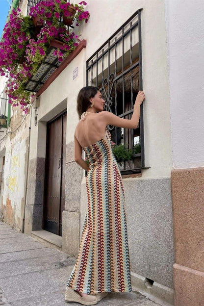 Lydia Boyundan Bağlı Tığ İşi Maxi Elbise